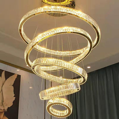 Modern Front Entryway Chandelier 3/4/5/6/7 Rings Crystal Gold/ Chrome Finish Ceiling Lamp-Nobipets