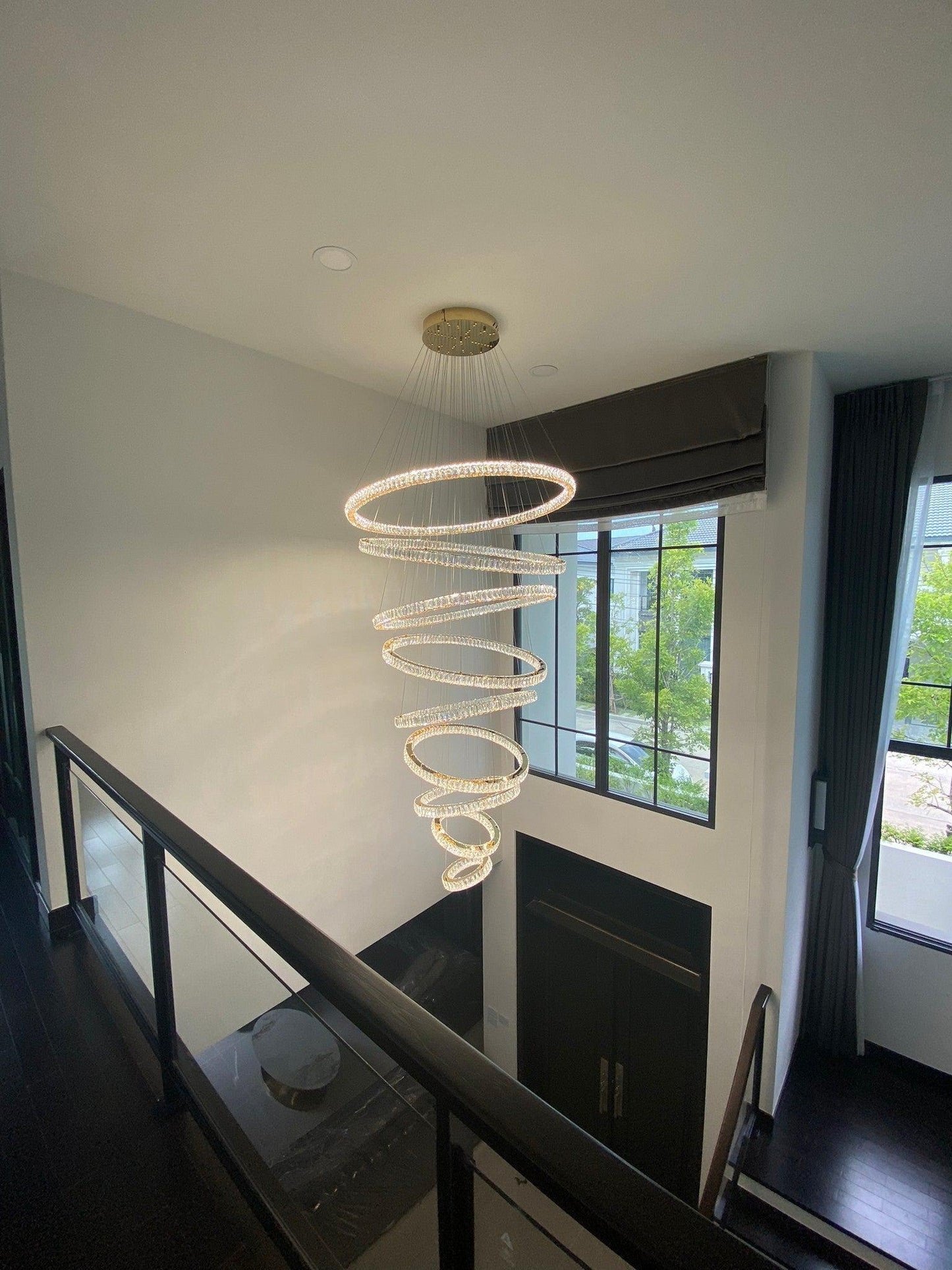 Modern Front Entryway Chandelier 3/4/5/6/7 Rings Crystal Gold/ Chrome Finish Ceiling Lamp-Nobipets