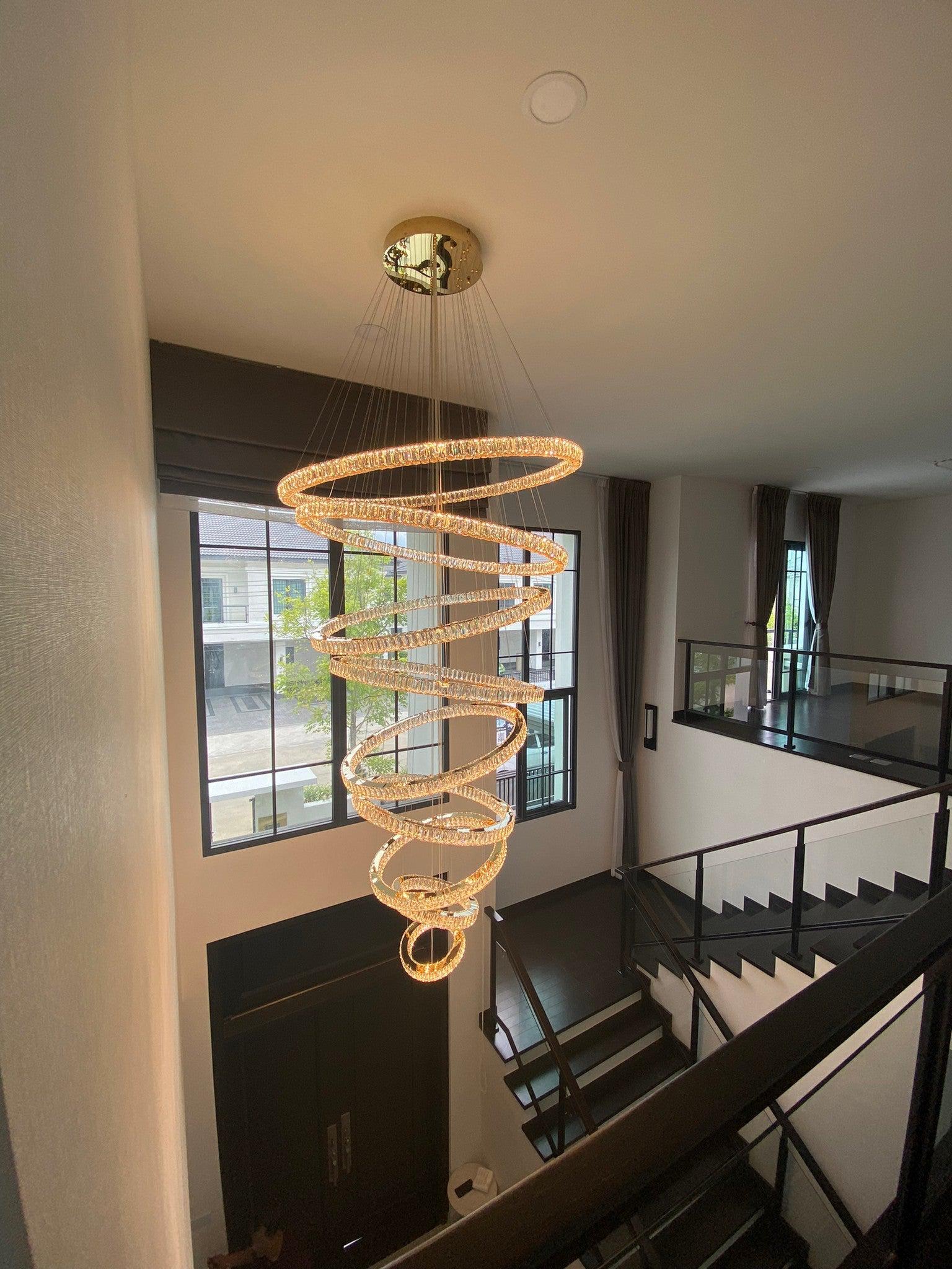 Modern Front Entryway Chandelier 3/4/5/6/7 Rings Crystal Gold/ Chrome Finish Ceiling Lamp-Nobipets