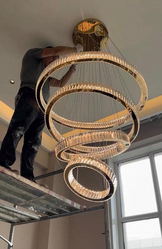 Modern Front Entryway Chandelier 3/4/5/6/7 Rings Crystal Gold/ Chrome Finish Ceiling Lamp-Nobipets