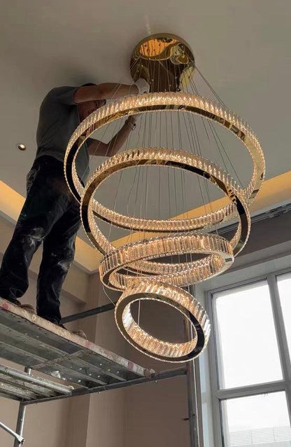 Modern Front Entryway Chandelier 3/4/5/6/7 Rings Crystal Gold/ Chrome Finish Ceiling Lamp-Nobipets