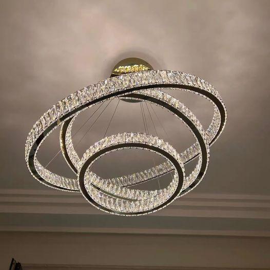 Modern Front Entryway Chandelier 3/4/5/6/7 Rings Crystal Gold/ Chrome Finish Ceiling Lamp-Nobipets