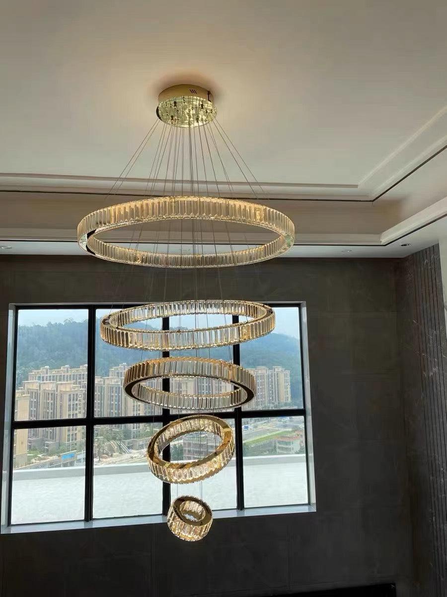 Modern Front Entryway Chandelier 3/4/5/6/7 Rings Crystal Gold/ Chrome Finish Ceiling Lamp-Nobipets