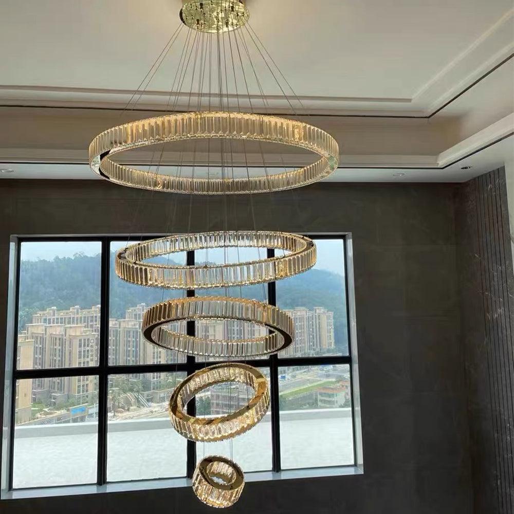 Modern Front Entryway Chandelier 3/4/5/6/7 Rings Crystal Gold/ Chrome Finish Ceiling Lamp-Nobipets