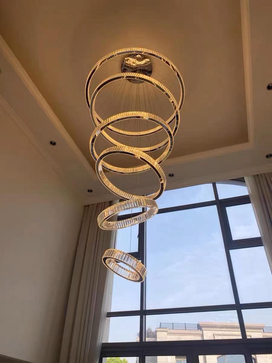 Modern Front Entryway Chandelier 3/4/5/6/7 Rings Crystal Gold/ Chrome Finish Ceiling Lamp-Nobipets