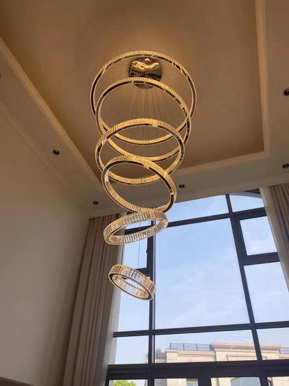 Modern Front Entryway Chandelier 3/4/5/6/7 Rings Crystal Gold/ Chrome Finish Ceiling Lamp-Nobipets