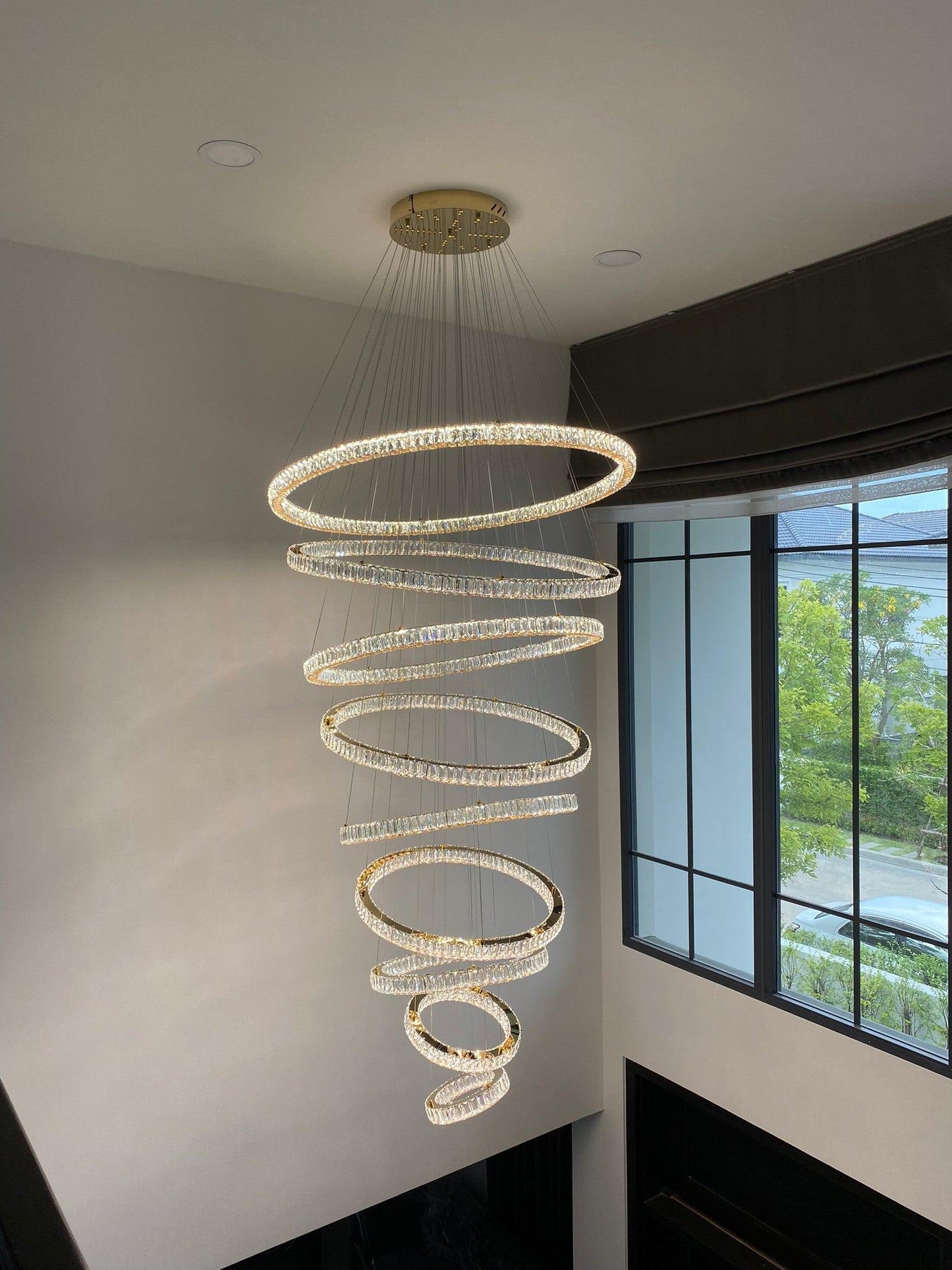Modern Front Entryway Chandelier 3/4/5/6/7 Rings Crystal Gold/ Chrome Finish Ceiling Lamp-Nobipets