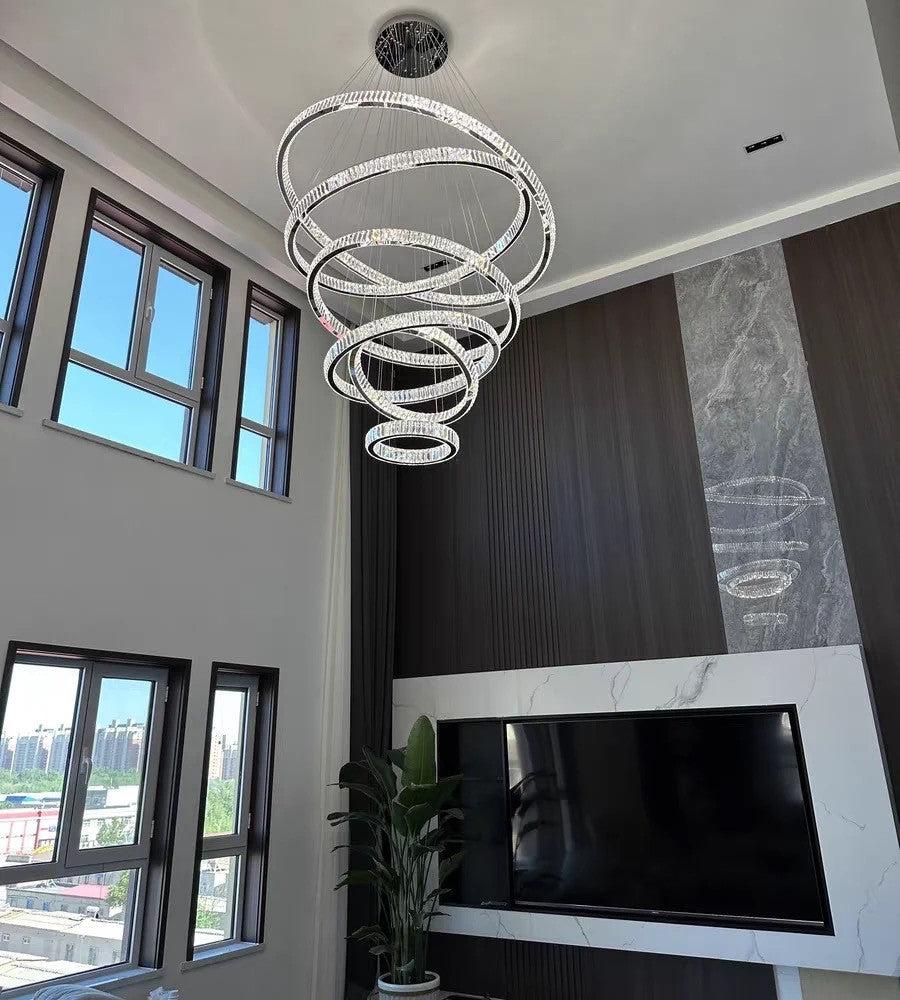 Modern Front Entryway Chandelier 3/4/5/6/7 Rings Crystal Gold/ Chrome Finish Ceiling Lamp-Nobipets