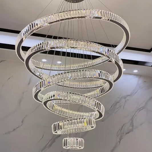 Modern Front Entryway Chandelier 3/4/5/6/7 Rings Crystal Gold/ Chrome Finish Ceiling Lamp-Nobipets