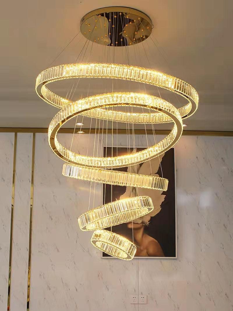 Modern Front Entryway Chandelier 3/4/5/6/7 Rings Crystal Gold/ Chrome Finish Ceiling Lamp-Nobipets