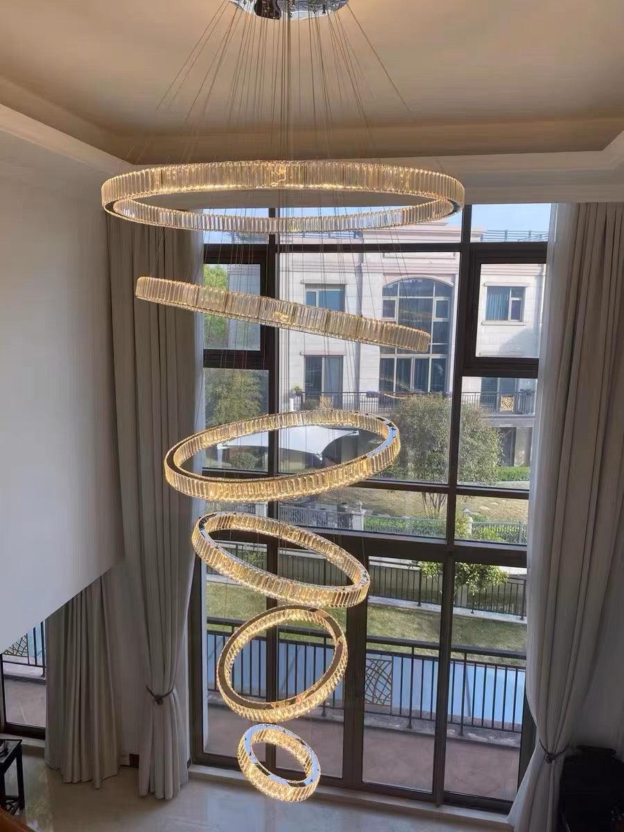 Modern Front Entryway Chandelier 3/4/5/6/7 Rings Crystal Gold/ Chrome Finish Ceiling Lamp-Nobipets