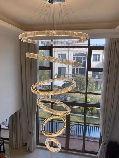 Modern Front Entryway Chandelier 3/4/5/6/7 Rings Crystal Gold/ Chrome Finish Ceiling Lamp-Nobipets