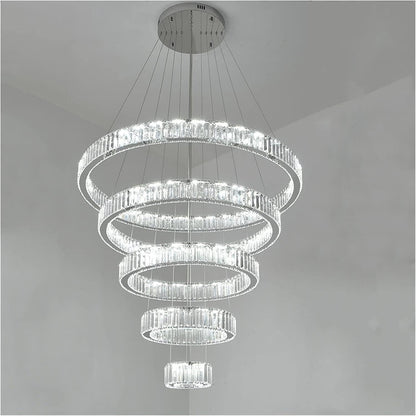 Modern Front Entryway Chandelier 3/4/5/6/7 Rings Crystal Gold/ Chrome Finish Ceiling Lamp-Nobipets