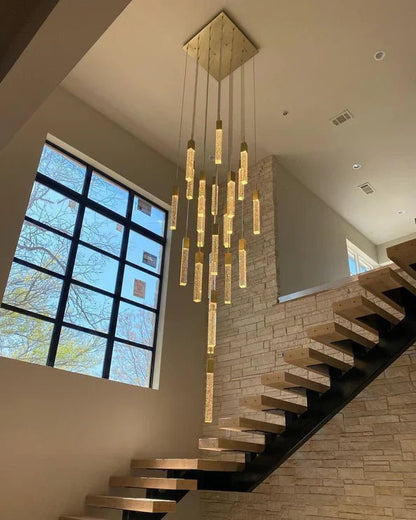Modern Glacier Bubble Crystsal Sticks Chandelier in Gold/Chrome/Black Finish for Staircase/Foyer-Nobipets