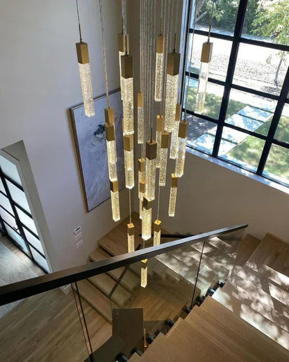 Modern Glacier Bubble Crystsal Sticks Chandelier in Gold/Chrome/Black Finish for Staircase/Foyer-Nobipets