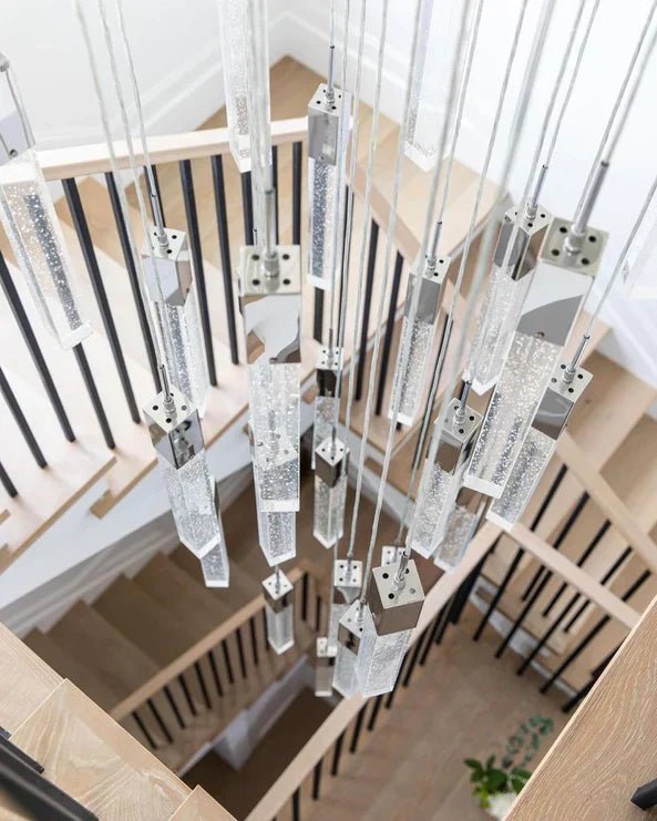 Modern Glacier Bubble Crystsal Sticks Chandelier in Gold/Chrome/Black Finish for Staircase/Foyer-Nobipets