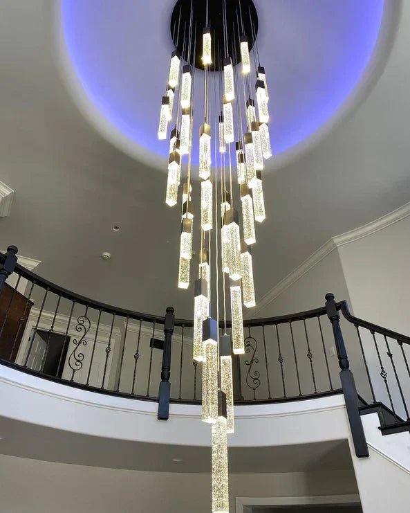 Modern Glacier Bubble Crystsal Sticks Chandelier in Gold/Chrome/Black Finish for Staircase/Foyer-Nobipets
