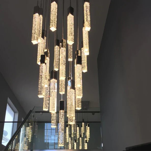Modern Glacier Bubble Crystsal Sticks Chandelier in Gold/Chrome/Black Finish for Staircase/Foyer-Nobipets