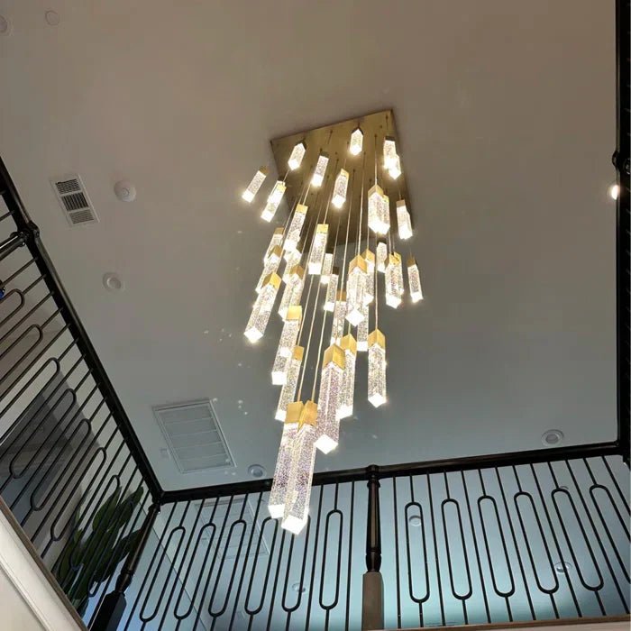 Modern Glacier Bubble Crystsal Sticks Chandelier in Gold/Chrome/Black Finish for Staircase/Foyer-Nobipets