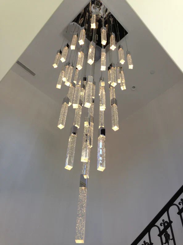 Modern Glacier Bubble Crystsal Sticks Chandelier in Gold/Chrome/Black Finish for Staircase/Foyer-Nobipets