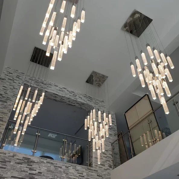 Modern Glacier Bubble Crystsal Sticks Chandelier in Gold/Chrome/Black Finish for Staircase/Foyer-Nobipets