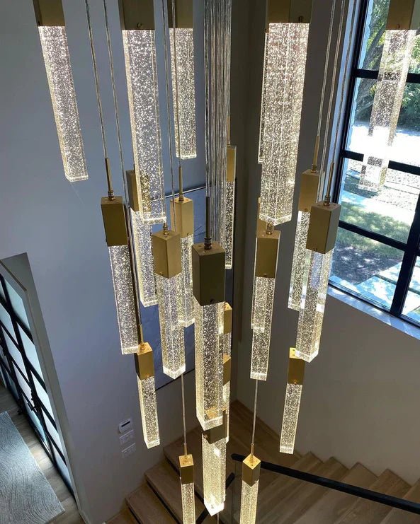 Modern Glacier Bubble Crystsal Sticks Chandelier in Gold/Chrome/Black Finish for Staircase/Foyer-Nobipets