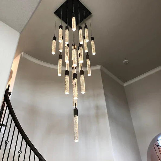 Modern Glacier Bubble Crystsal Sticks Chandelier in Gold/Chrome/Black Finish for Staircase/Foyer-Nobipets