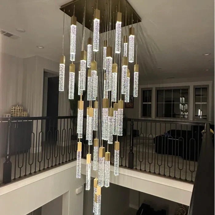Modern Glacier Bubble Crystsal Sticks Chandelier in Gold/Chrome/Black Finish for Staircase/Foyer-Nobipets