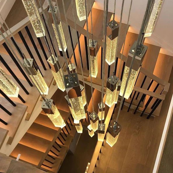 Modern Glacier Bubble Crystsal Sticks Chandelier in Gold/Chrome/Black Finish for Staircase/Foyer-Nobipets