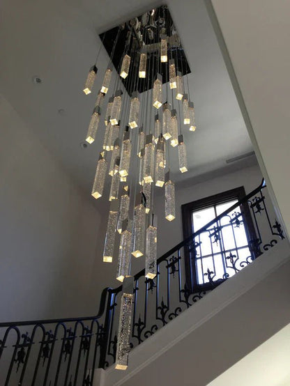 Modern Glacier Bubble Crystsal Sticks Chandelier in Gold/Chrome/Black Finish for Staircase/Foyer-Nobipets