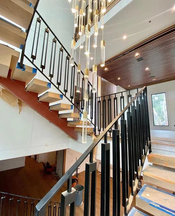 Modern Glacier Bubble Crystsal Sticks Chandelier in Gold/Chrome/Black Finish for Staircase/Foyer-Nobipets