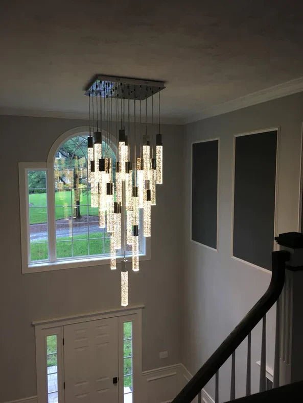 Modern Glacier Bubble Crystsal Sticks Chandelier in Gold/Chrome/Black Finish for Staircase/Foyer-Nobipets