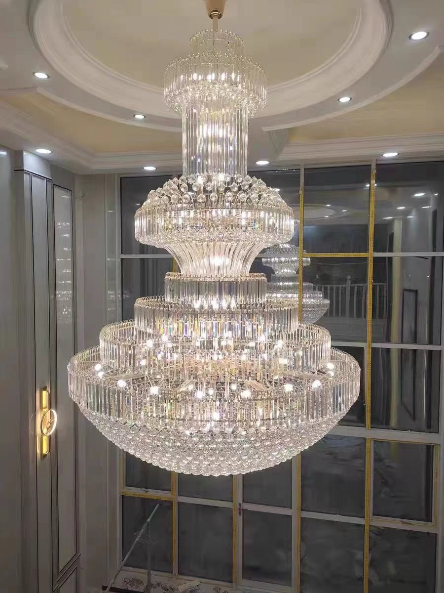 Modern Gold Foyer Extra Large Crystal Chandeliers Round Luxury Ceiling Light Fixture For Hall Entrance-Nobipets