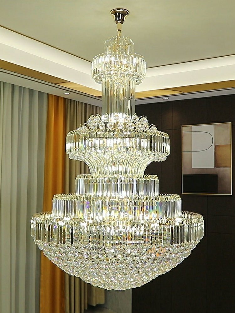Modern Gold Foyer Extra Large Crystal Chandeliers Round Luxury Ceiling Light Fixture For Hall Entrance-Nobipets