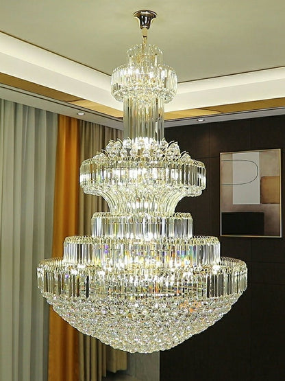 Modern Gold Foyer Extra Large Crystal Chandeliers Round Luxury Ceiling Light Fixture For Hall Entrance-Nobipets