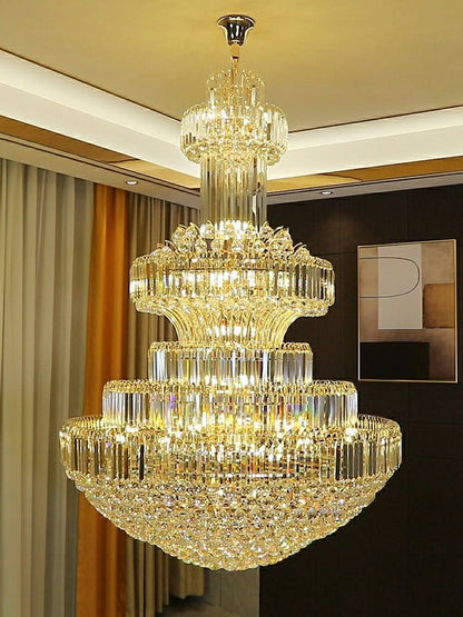 Modern Gold Foyer Extra Large Crystal Chandeliers Round Luxury Ceiling Light Fixture For Hall Entrance-Nobipets