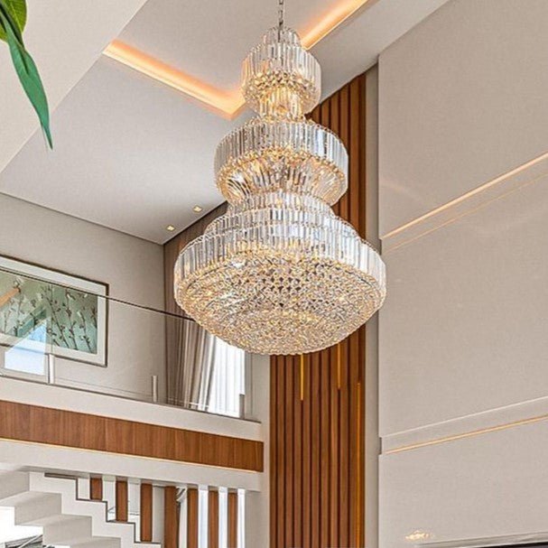 Modern Gold Foyer Extra Large Crystal Chandeliers Round Luxury Ceiling Light Fixture For Hall Entrance-Nobipets