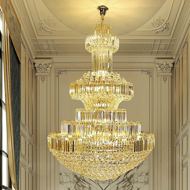 Modern Gold Foyer Extra Large Crystal Chandeliers Round Luxury Ceiling Light Fixture For Hall Entrance-Nobipets