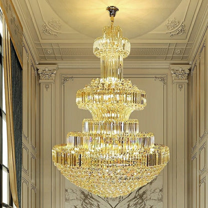 Modern Gold Foyer Extra Large Crystal Chandeliers Round Luxury Ceiling Light Fixture For Hall Entrance-Nobipets