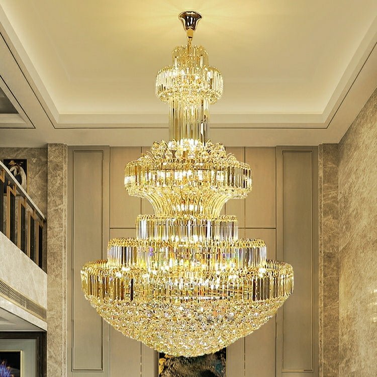 Modern Gold Foyer Extra Large Crystal Chandeliers Round Luxury Ceiling Light Fixture For Hall Entrance-Nobipets