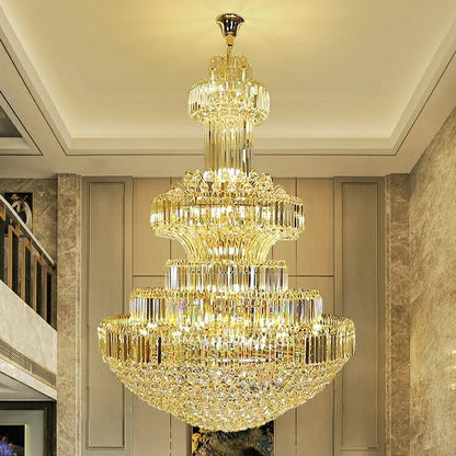 Modern Gold Foyer Extra Large Crystal Chandeliers Round Luxury Ceiling Light Fixture For Hall Entrance-Nobipets