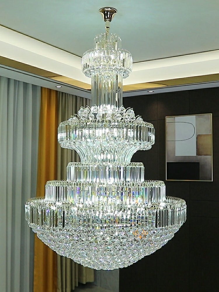 Modern Gold Foyer Extra Large Crystal Chandeliers Round Luxury Ceiling Light Fixture For Hall Entrance-Nobipets