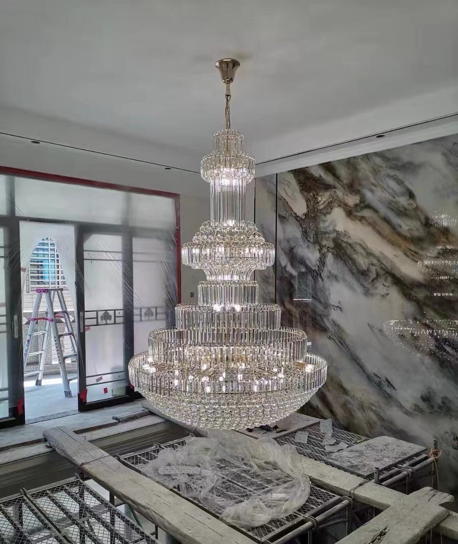 Modern Gold Foyer Extra Large Crystal Chandeliers Round Luxury Ceiling Light Fixture For Hall Entrance-Nobipets