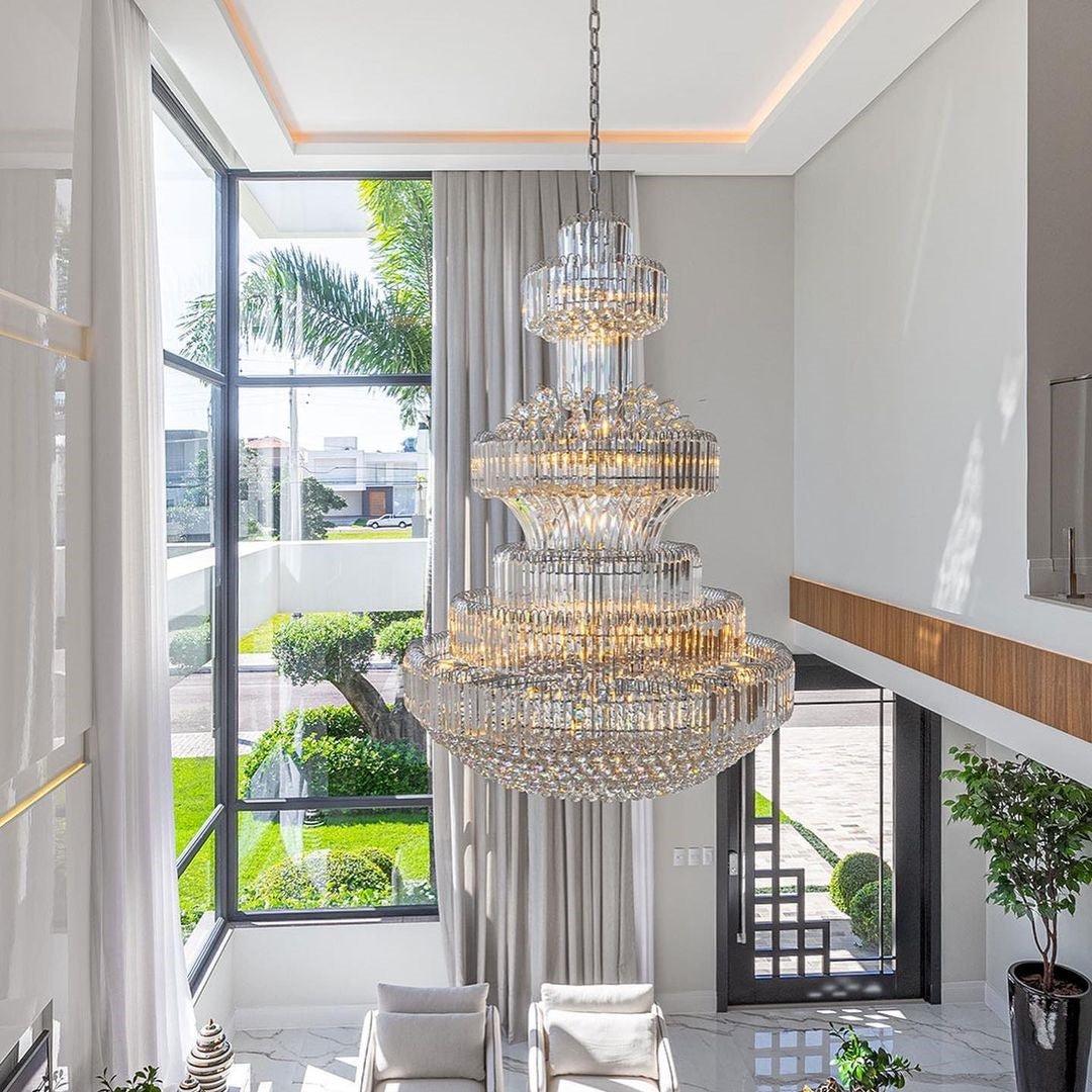 Modern Gold Foyer Extra Large Crystal Chandeliers Round Luxury Ceiling Light Fixture For Hall Entrance-Nobipets