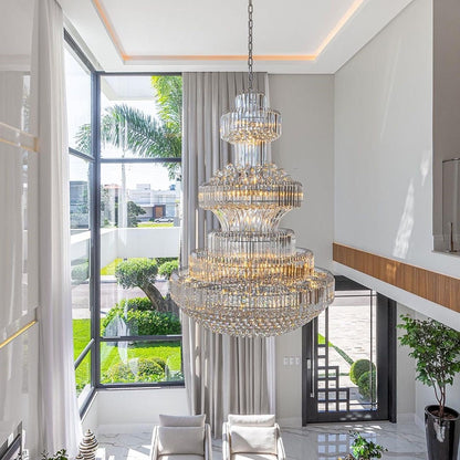 Modern Gold Foyer Extra Large Crystal Chandeliers Round Luxury Ceiling Light Fixture For Hall Entrance-Nobipets
