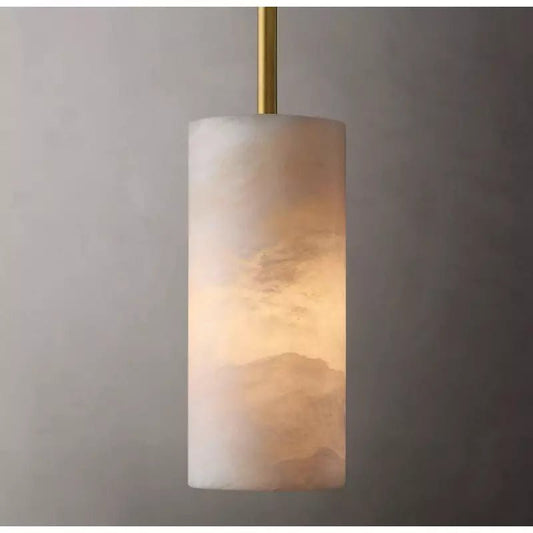 Modern Hand Carved Alabaster Cylinder Pendant Light