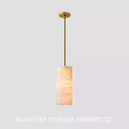 Modern Hand Carved Alabaster Cylinder Pendant Light