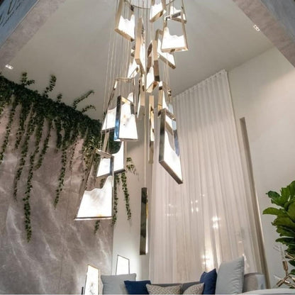 Modern Light Luxury Alabaster Chandelier in Gold Finish-Nobipets