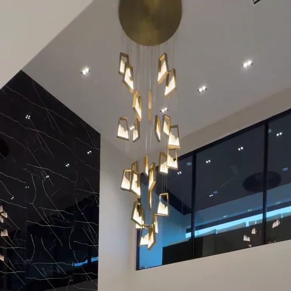 Modern Light Luxury Alabaster Chandelier in Gold Finish-Nobipets