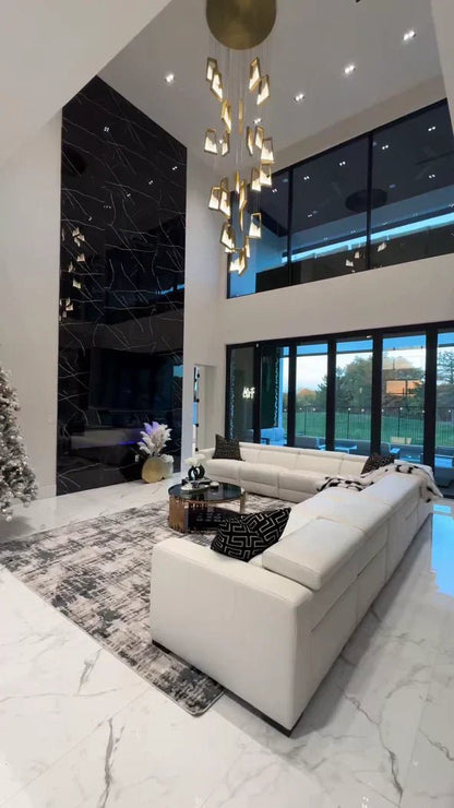Modern Light Luxury Alabaster Chandelier in Gold Finish-Nobipets